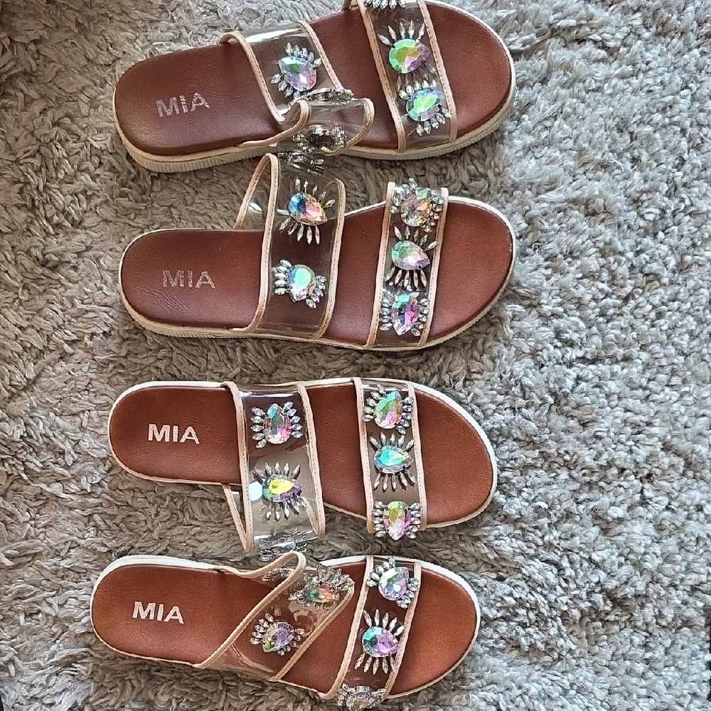 MIA Gem-Studded Slide Sandals 2 Pairs.  Missing a Jewel